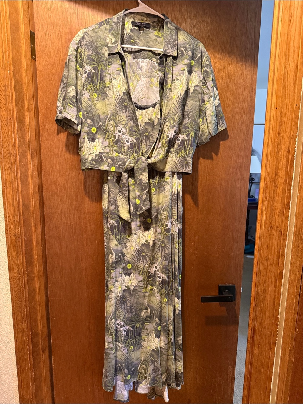 AllSaints 2 Piece Tropical Floral Maxi Slip Dress & Tie Top US 8
